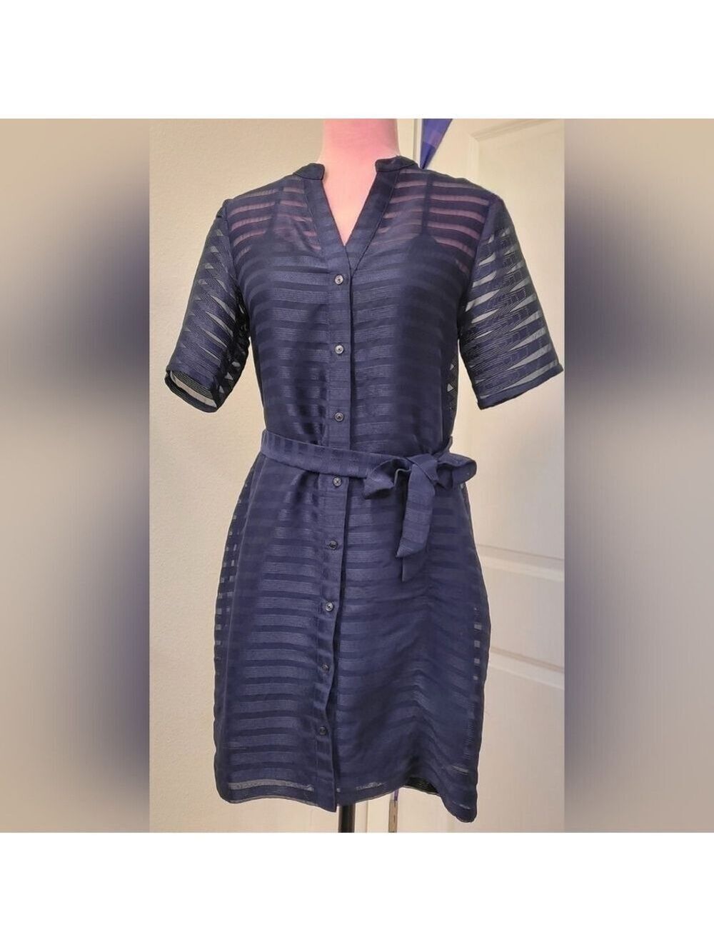 Banana Republic Sheer Striped Button-Down Dress Size 4